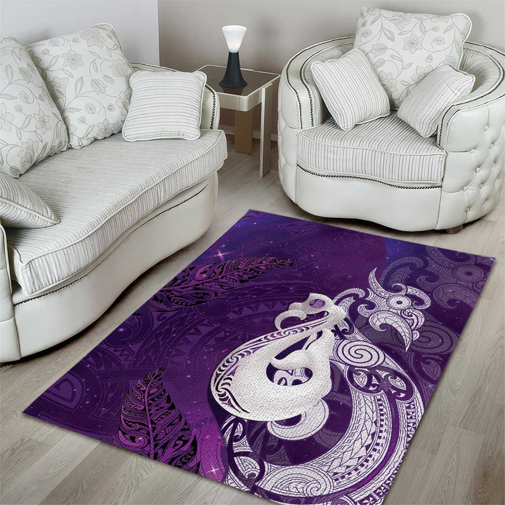 New Zealand Matariki Area Rug Maori Manaia Galaxy Silver Fern Purple Color