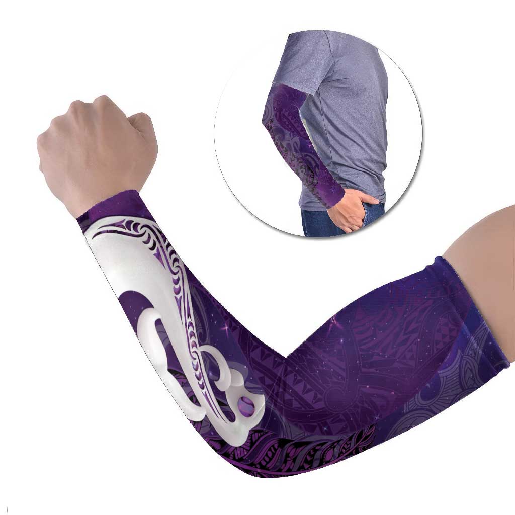 New Zealand Matariki Arm Sleeves Maori Manaia Galaxy Silver Fern Purple Color