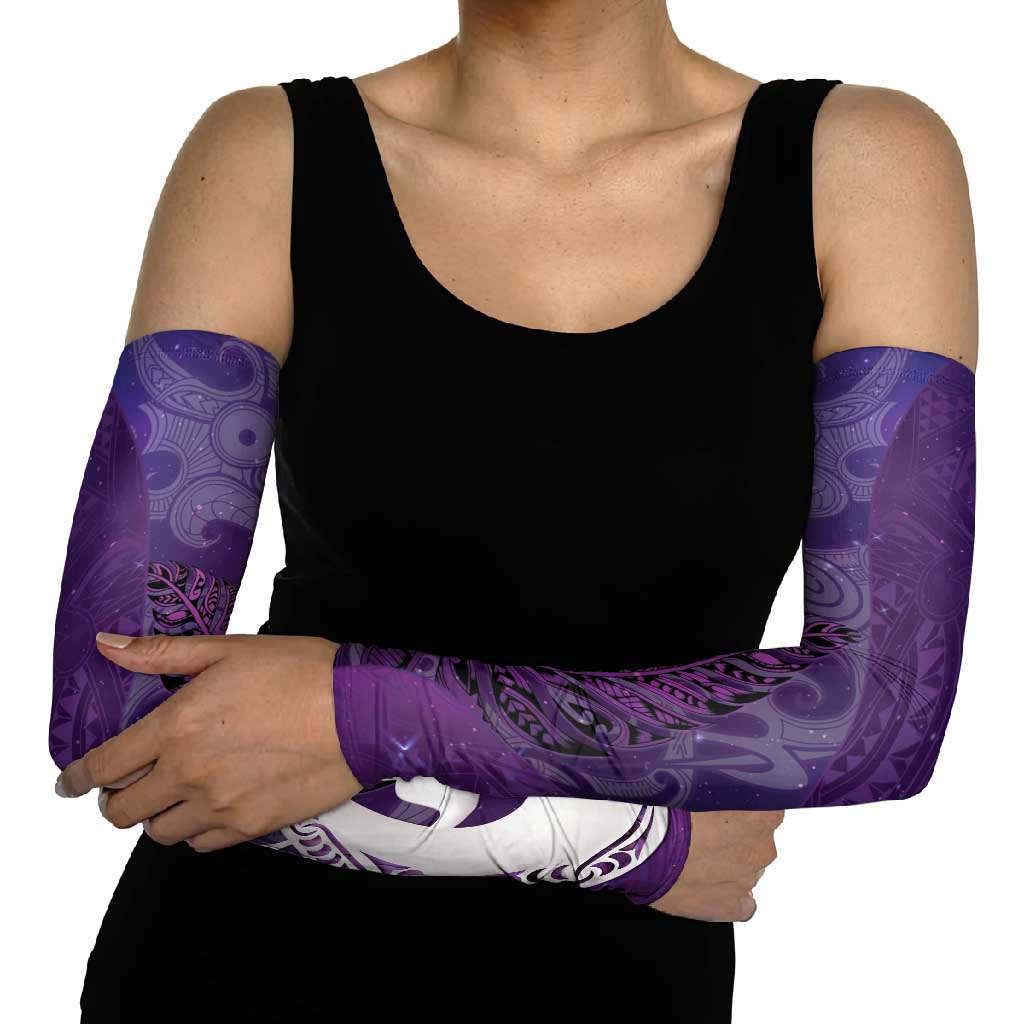 New Zealand Matariki Arm Sleeves Maori Manaia Galaxy Silver Fern Purple Color