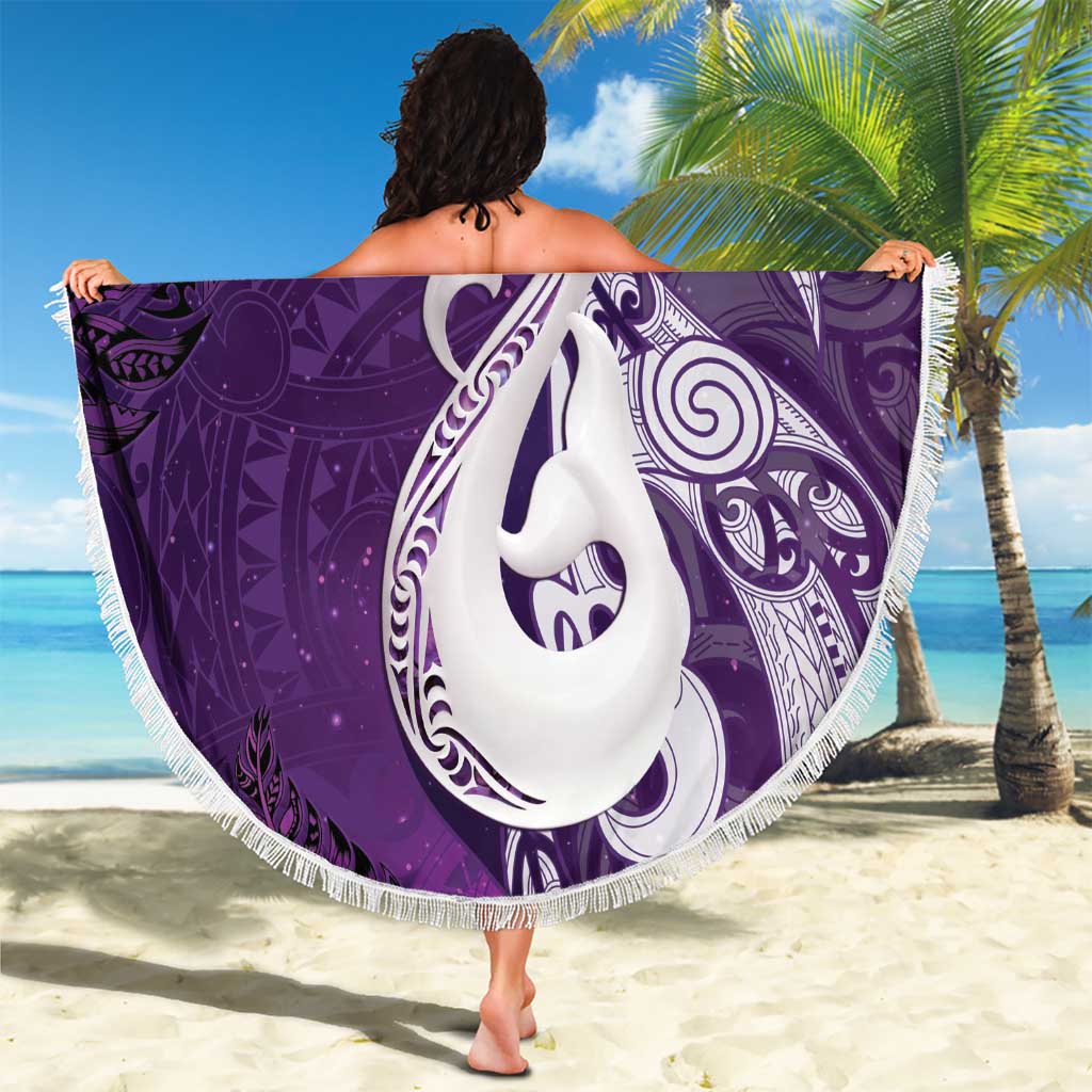 New Zealand Matariki Beach Blanket Maori Manaia Galaxy Silver Fern Purple Color