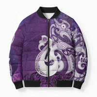 New Zealand Matariki Bomber Puffer Jacket Maori Manaia Galaxy Silver Fern Purple Color LT22 Unisex Purple - Polynesian Pride