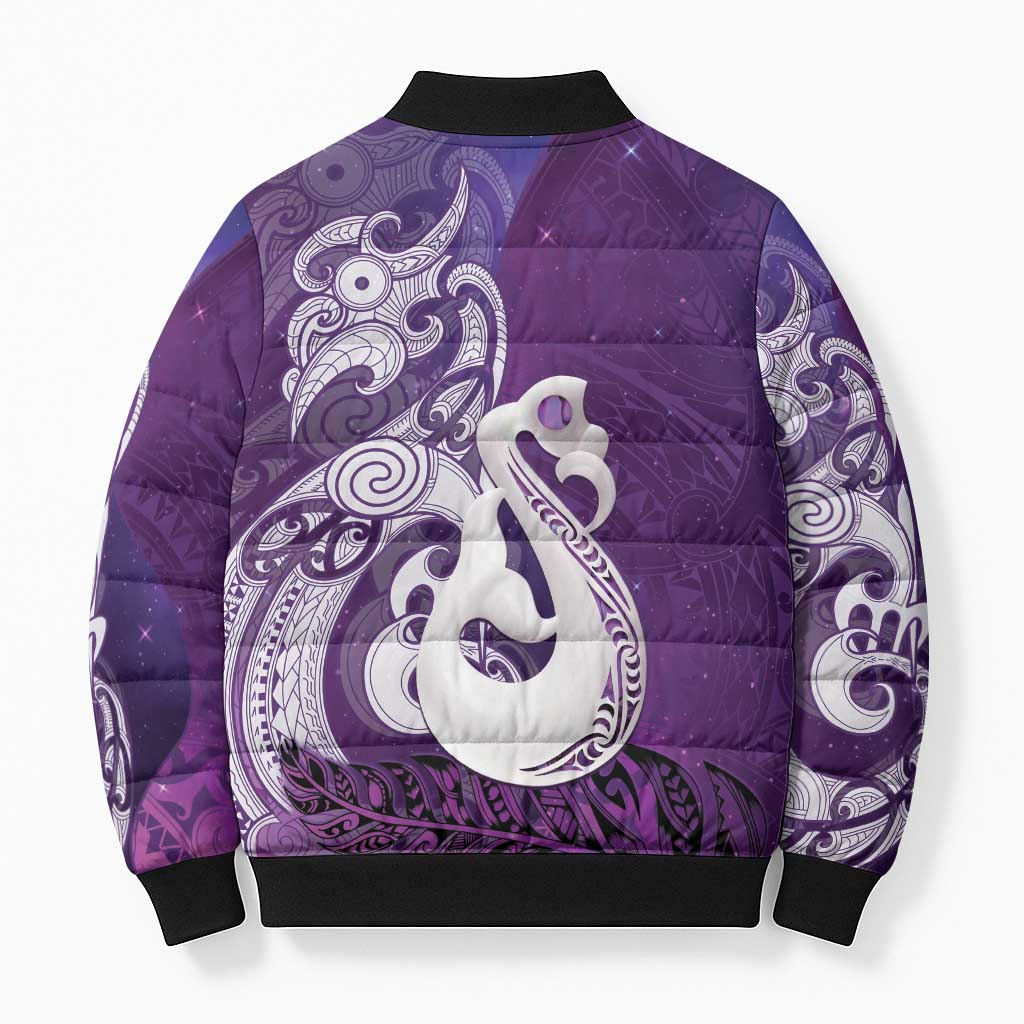 New Zealand Matariki Bomber Puffer Jacket Maori Manaia Galaxy Silver Fern Purple Color LT22 - Polynesian Pride