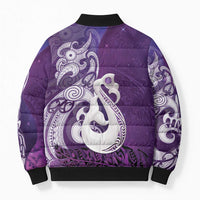 New Zealand Matariki Bomber Puffer Jacket Maori Manaia Galaxy Silver Fern Purple Color LT22 - Polynesian Pride