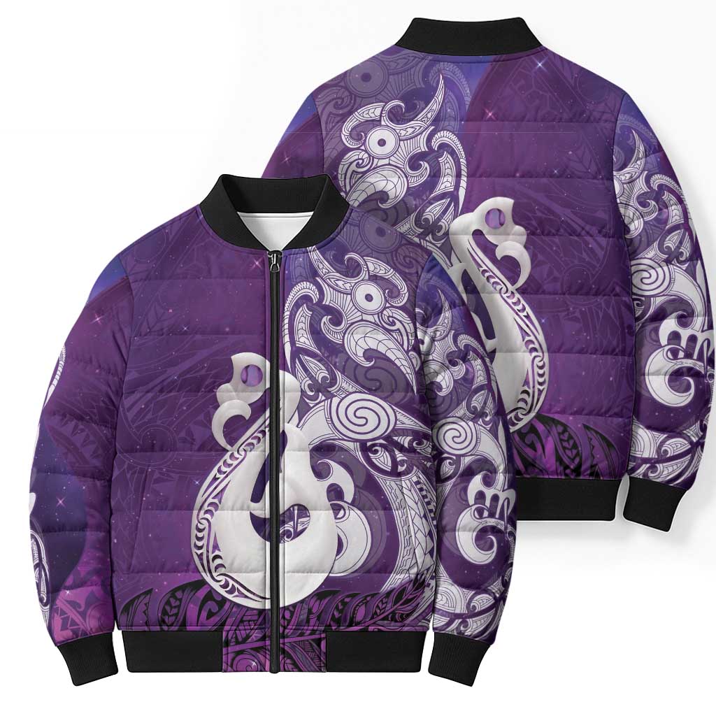 New Zealand Matariki Bomber Puffer Jacket Maori Manaia Galaxy Silver Fern Purple Color LT22 - Polynesian Pride