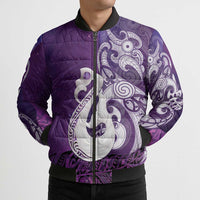 New Zealand Matariki Bomber Puffer Jacket Maori Manaia Galaxy Silver Fern Purple Color LT22 - Polynesian Pride