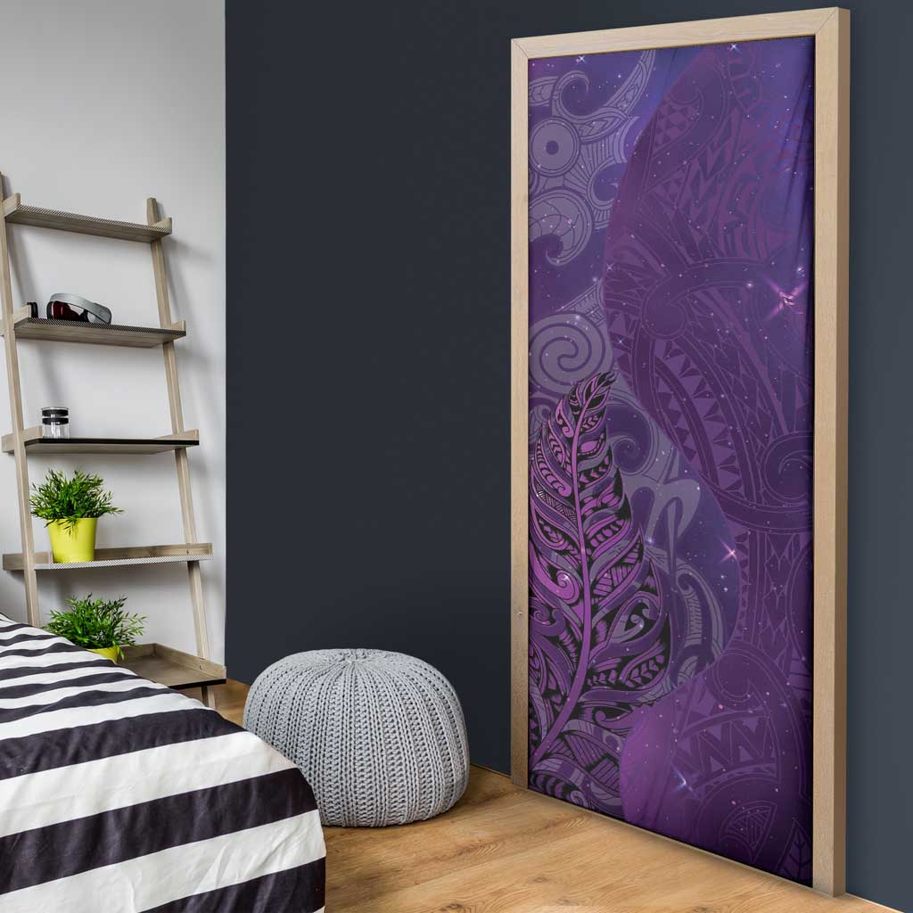 New Zealand Matariki Door Cover Maori Manaia Galaxy Silver Fern Purple Color LT22 - Polynesian Pride
