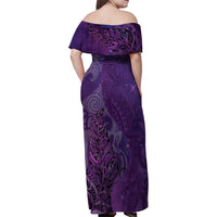 New Zealand Matariki Family Matching Off Shoulder Maxi Dress and Hawaiian Shirt Maori Manaia Galaxy Silver Fern Purple Color LT22 - Polynesian Pride