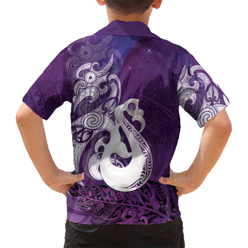 New Zealand Matariki Family Matching Puletasi and Hawaiian Shirt Maori Manaia Galaxy Silver Fern Purple Color LT22 - Polynesian Pride