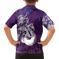New Zealand Matariki Family Matching Puletasi and Hawaiian Shirt Maori Manaia Galaxy Silver Fern Purple Color LT22 - Polynesian Pride