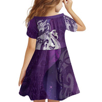 New Zealand Matariki Family Matching Puletasi and Hawaiian Shirt Maori Manaia Galaxy Silver Fern Purple Color LT22 - Polynesian Pride