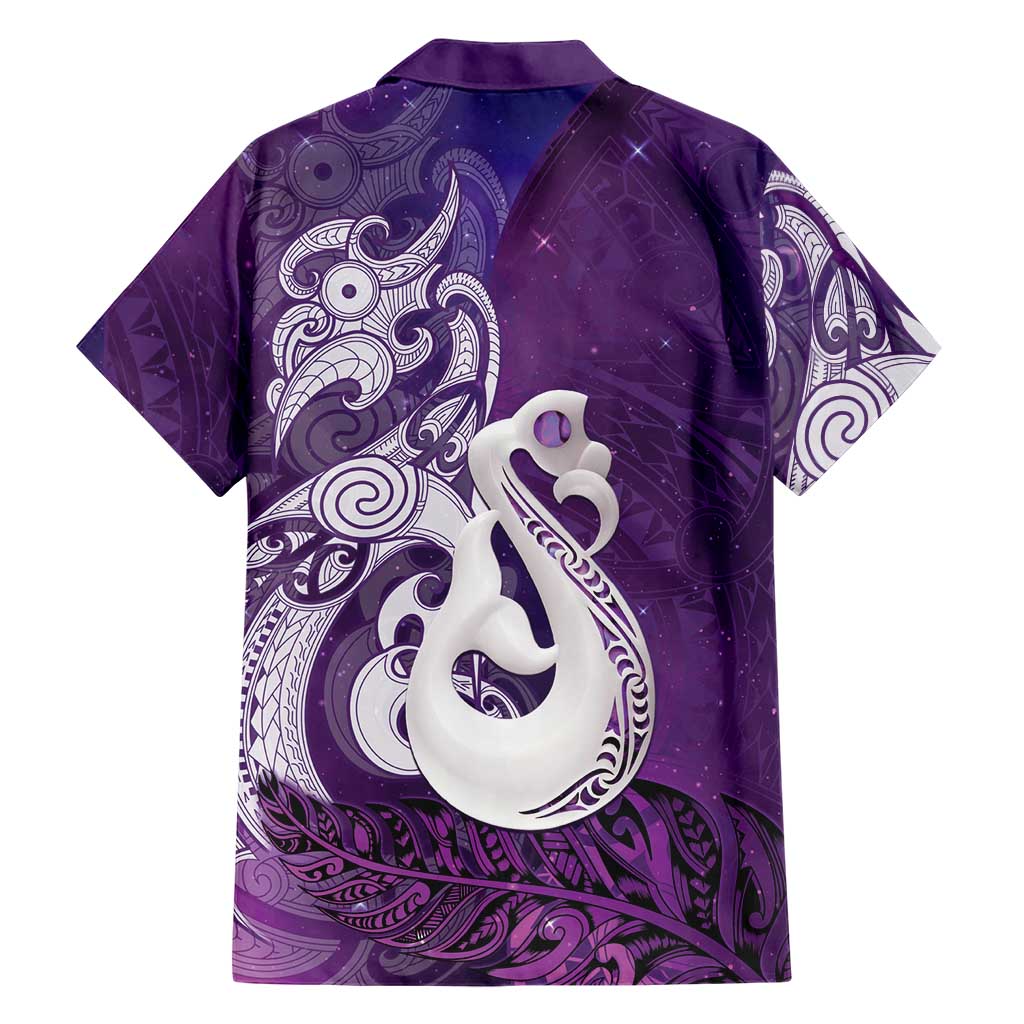New Zealand Matariki Family Matching Puletasi and Hawaiian Shirt Maori Manaia Galaxy Silver Fern Purple Color LT22 - Polynesian Pride