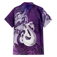 New Zealand Matariki Family Matching Puletasi and Hawaiian Shirt Maori Manaia Galaxy Silver Fern Purple Color LT22 - Polynesian Pride