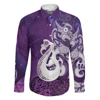 New Zealand Matariki Family Matching Puletasi and Hawaiian Shirt Maori Manaia Galaxy Silver Fern Purple Color LT22 Dad's Shirt - Long Sleeve Purple - Polynesian Pride