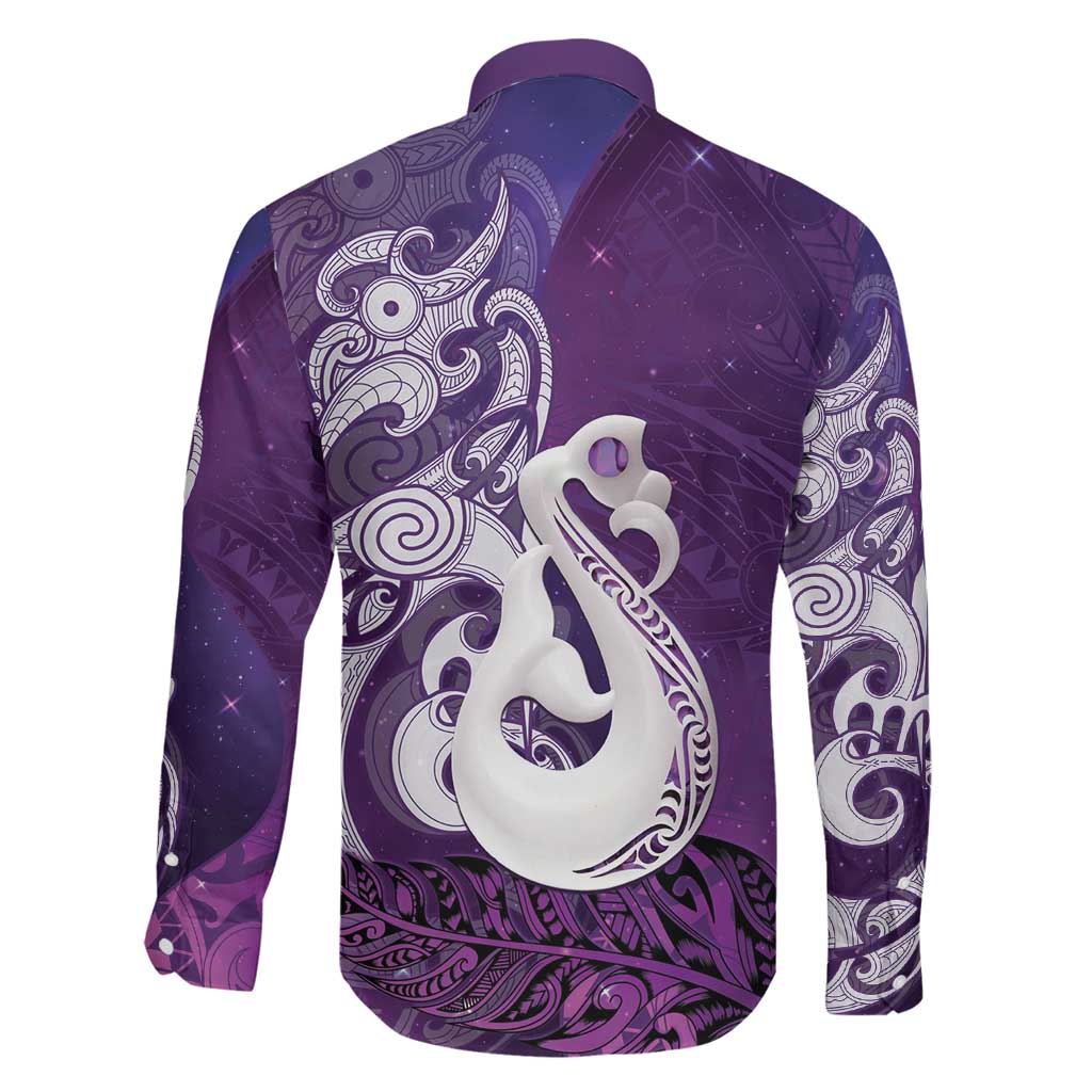 New Zealand Matariki Family Matching Puletasi and Hawaiian Shirt Maori Manaia Galaxy Silver Fern Purple Color LT22 - Polynesian Pride