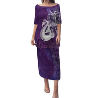 New Zealand Matariki Family Matching Puletasi and Hawaiian Shirt Maori Manaia Galaxy Silver Fern Purple Color LT22 Mom's Dress Purple - Polynesian Pride