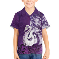 New Zealand Matariki Family Matching Puletasi and Hawaiian Shirt Maori Manaia Galaxy Silver Fern Purple Color LT22 Son's Shirt Purple - Polynesian Pride