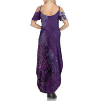 New Zealand Matariki Family Matching Summer Maxi Dress and Hawaiian Shirt Maori Manaia Galaxy Silver Fern Purple Color LT22 - Polynesian Pride