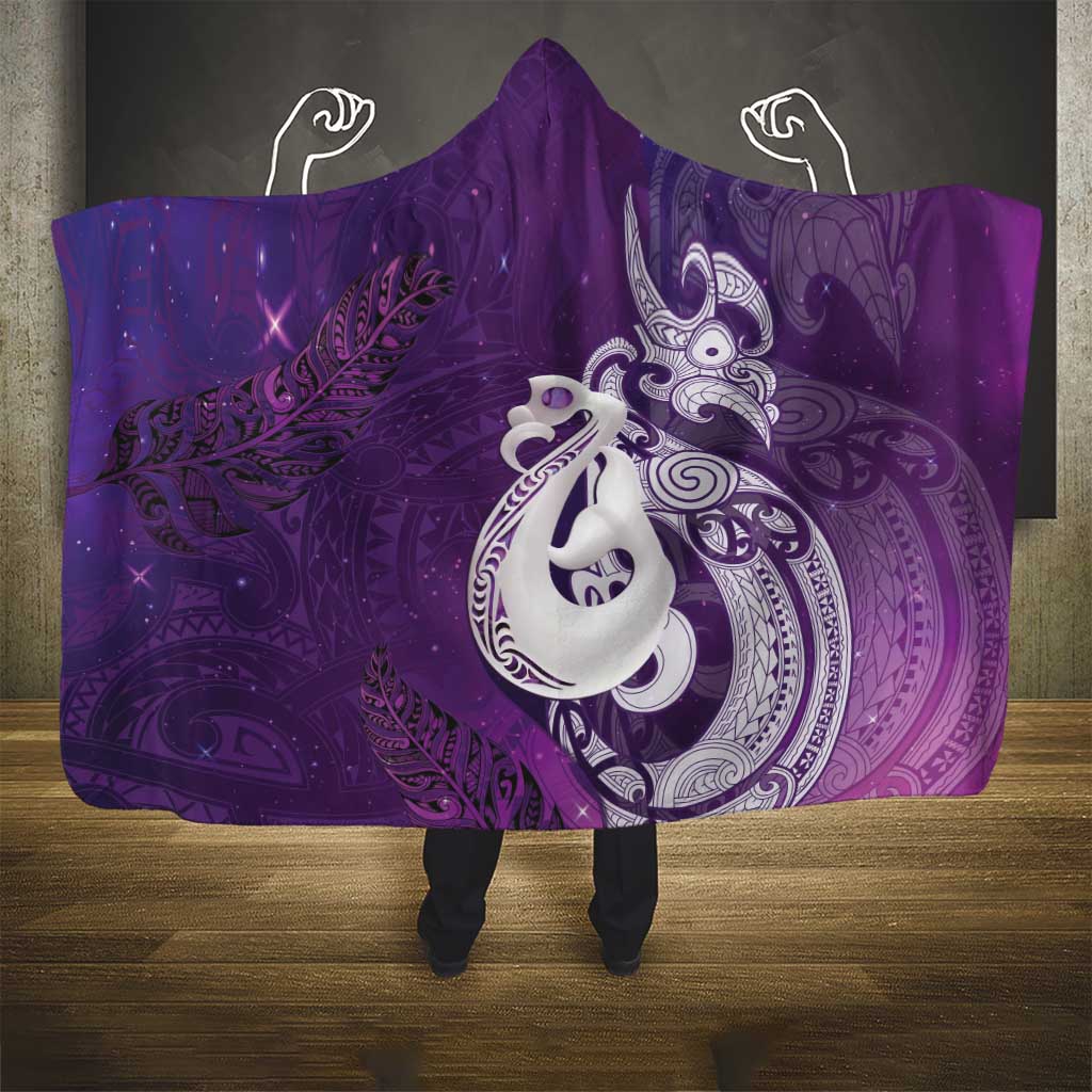 New Zealand Matariki Hooded Blanket Maori Manaia Galaxy Silver Fern Purple Color LT22 - Polynesian Pride