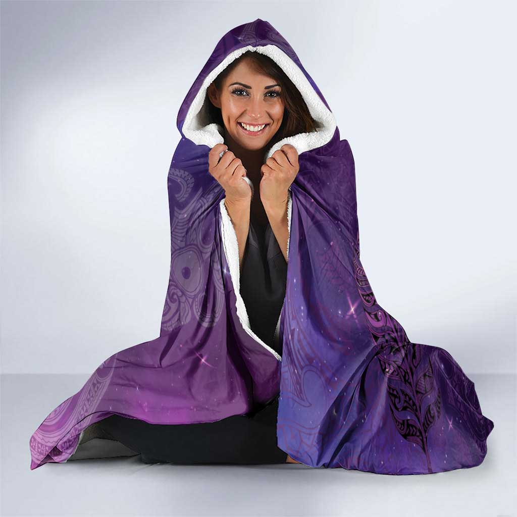 New Zealand Matariki Hooded Blanket Maori Manaia Galaxy Silver Fern Purple Color LT22 - Polynesian Pride