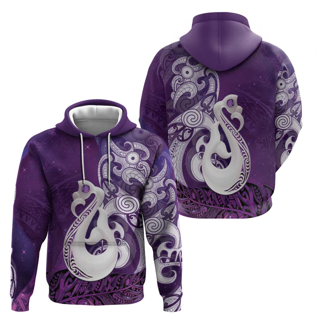 New Zealand Matariki Hoodie Maori Manaia Galaxy Silver Fern Purple Color LT22 - Polynesian Pride