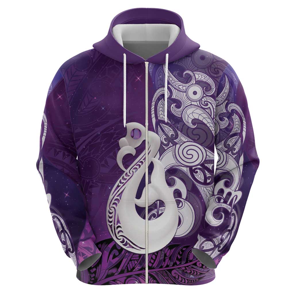 New Zealand Matariki Hoodie Maori Manaia Galaxy Silver Fern Purple Color LT22 - Polynesian Pride