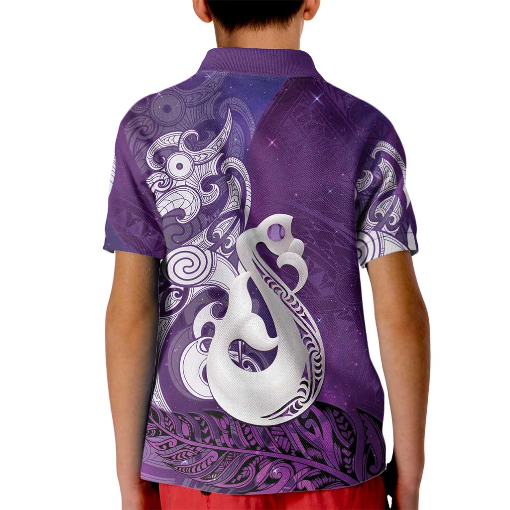 New Zealand Matariki Kid Polo Shirt Maori Manaia Galaxy Silver Fern Purple Color LT22 - Polynesian Pride