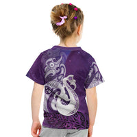 New Zealand Matariki Kid T Shirt Maori Manaia Galaxy Silver Fern Purple Color LT22 - Polynesian Pride