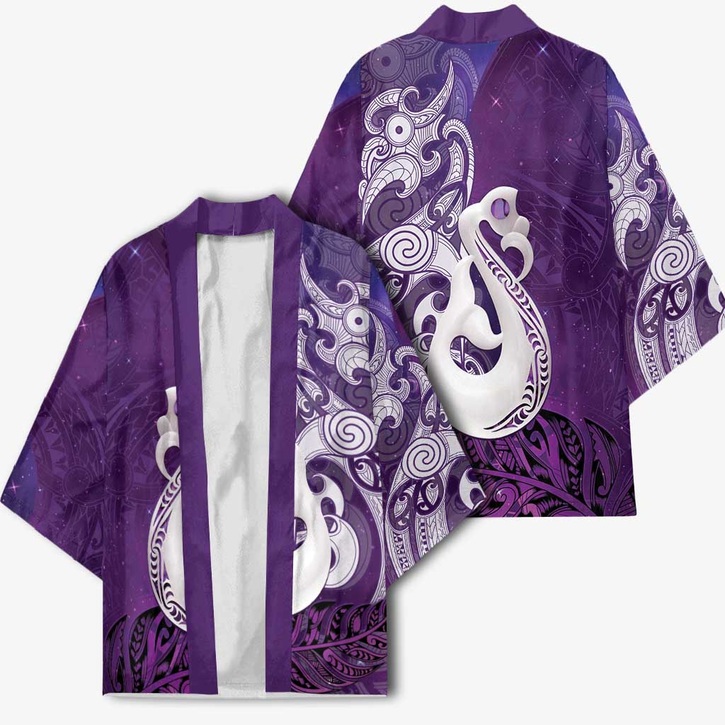 New Zealand Matariki Kimono Maori Manaia Galaxy Silver Fern Purple Color