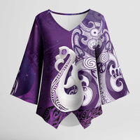 New Zealand Matariki Kimono Sleeve Blouse Maori Manaia Galaxy Silver Fern Purple Color LT22 Female Purple - Polynesian Pride