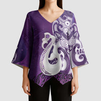New Zealand Matariki Kimono Sleeve Blouse Maori Manaia Galaxy Silver Fern Purple Color LT22 - Polynesian Pride