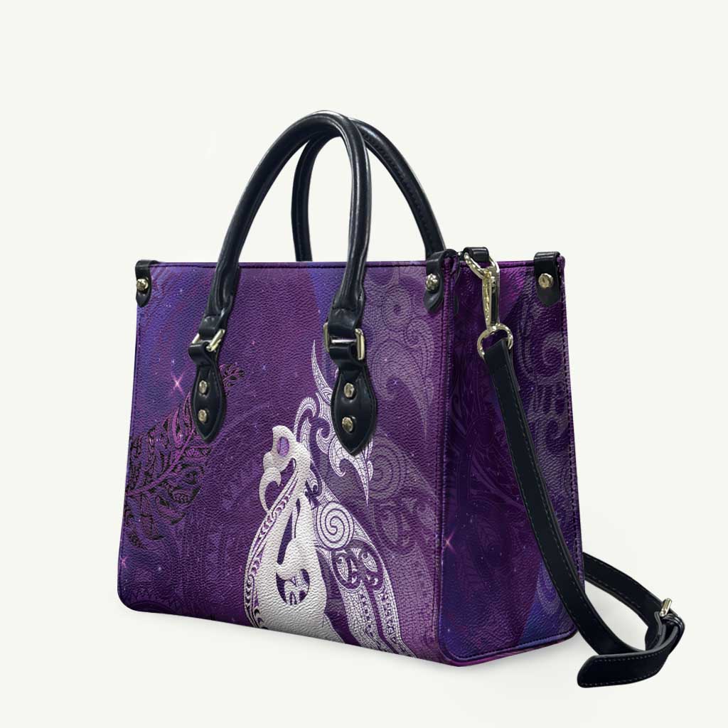New Zealand Matariki Leather Bag Maori Manaia Galaxy Silver Fern Purple Color