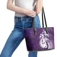 New Zealand Matariki Leather Tote Bag Maori Manaia Galaxy Silver Fern Purple Color LT22 - Polynesian Pride
