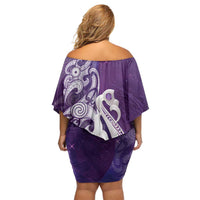 New Zealand Matariki Off Shoulder Short Dress Maori Manaia Galaxy Silver Fern Purple Color