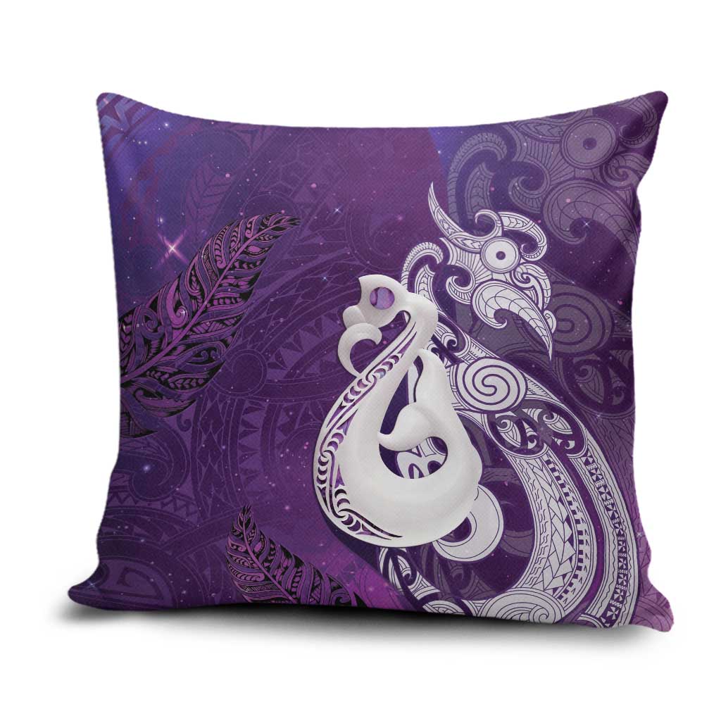 New Zealand Matariki Pillow Cover Maori Manaia Galaxy Silver Fern Purple Color