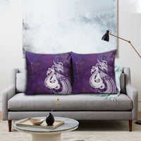 New Zealand Matariki Pillow Cover Maori Manaia Galaxy Silver Fern Purple Color