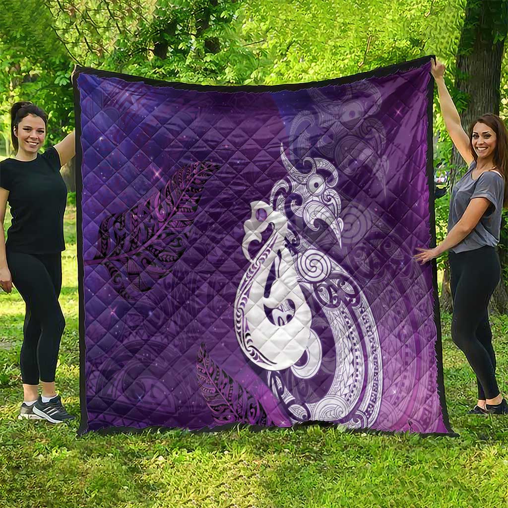 New Zealand Matariki Quilt Maori Manaia Galaxy Silver Fern Purple Color