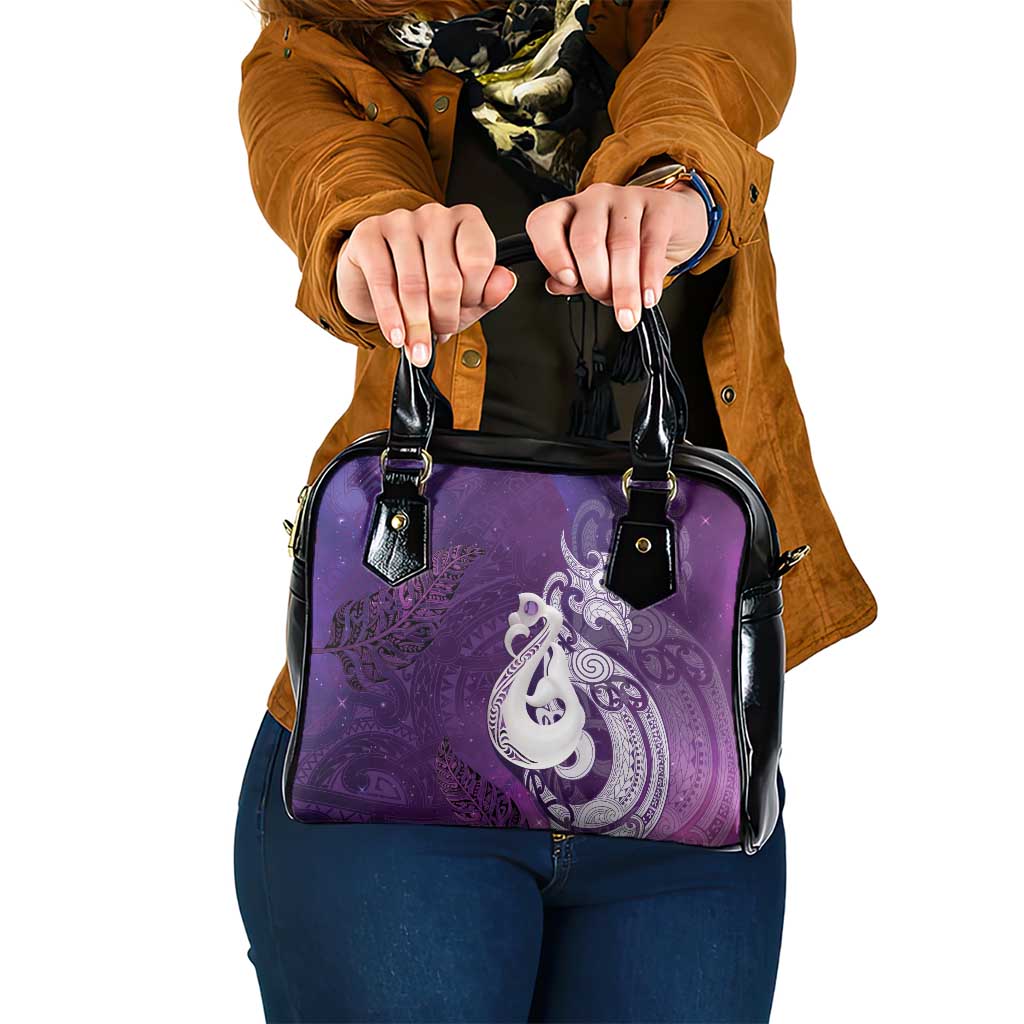 New Zealand Matariki Shoulder Handbag Maori Manaia Galaxy Silver Fern Purple Color