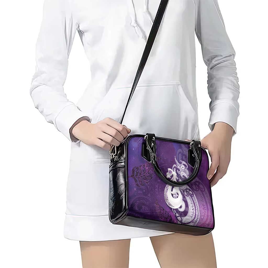 New Zealand Matariki Shoulder Handbag Maori Manaia Galaxy Silver Fern Purple Color