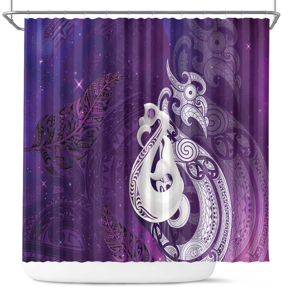 New Zealand Matariki Shower Curtain Maori Manaia Galaxy Silver Fern Purple Color LT22 Purple - Polynesian Pride