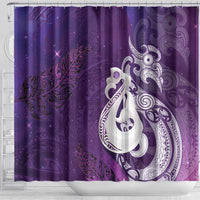 New Zealand Matariki Shower Curtain Maori Manaia Galaxy Silver Fern Purple Color LT22 - Polynesian Pride