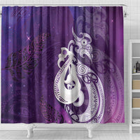 New Zealand Matariki Shower Curtain Maori Manaia Galaxy Silver Fern Purple Color LT22 - Polynesian Pride