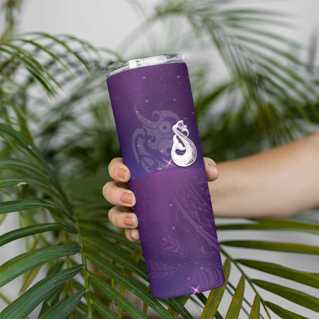 New Zealand Matariki Skinny Tumbler Maori Manaia Galaxy Silver Fern Purple Color