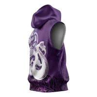 New Zealand Matariki Sleeveless Hoodie Maori Manaia Galaxy Silver Fern Purple Color LT22 - Polynesian Pride