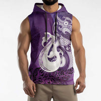 New Zealand Matariki Sleeveless Hoodie Maori Manaia Galaxy Silver Fern Purple Color LT22 - Polynesian Pride