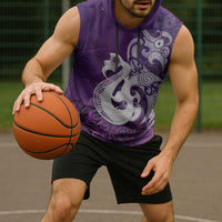 New Zealand Matariki Sleeveless Hoodie Maori Manaia Galaxy Silver Fern Purple Color LT22 - Polynesian Pride