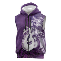 New Zealand Matariki Sleeveless Zip Hoodie Maori Manaia Galaxy Silver Fern Purple Color LT22 Purple - Polynesian Pride