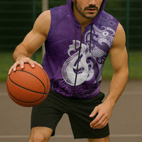 New Zealand Matariki Sleeveless Zip Hoodie Maori Manaia Galaxy Silver Fern Purple Color LT22 - Polynesian Pride