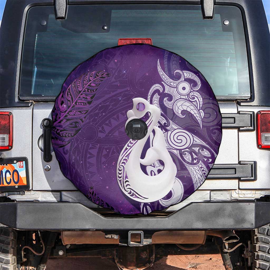 New Zealand Matariki Spare Tire Cover Maori Manaia Galaxy Silver Fern Purple Color LT22 Purple - Polynesian Pride
