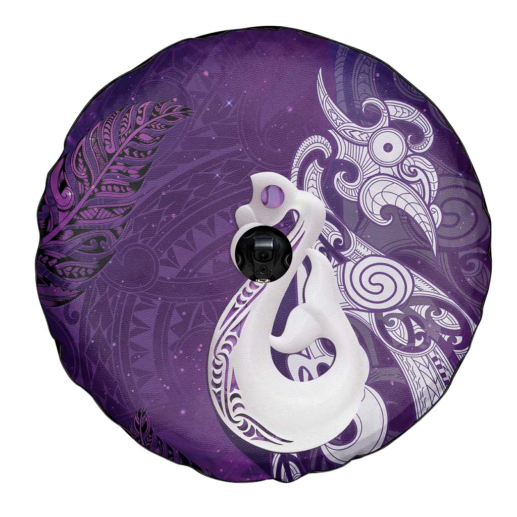 New Zealand Matariki Spare Tire Cover Maori Manaia Galaxy Silver Fern Purple Color LT22 - Polynesian Pride