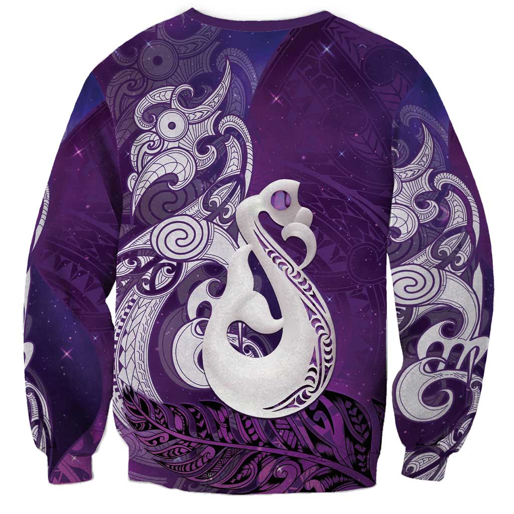 New Zealand Matariki Sweatshirt Maori Manaia Galaxy Silver Fern Purple Color